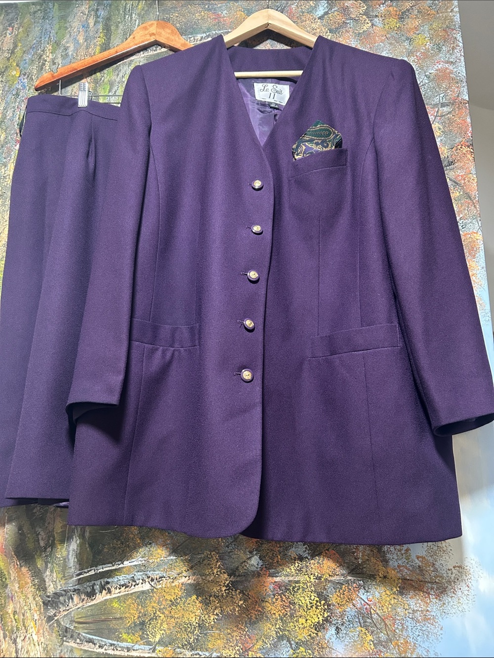 Le Suit Deep Purple Women's Blazer Jacket with Matching Skirt